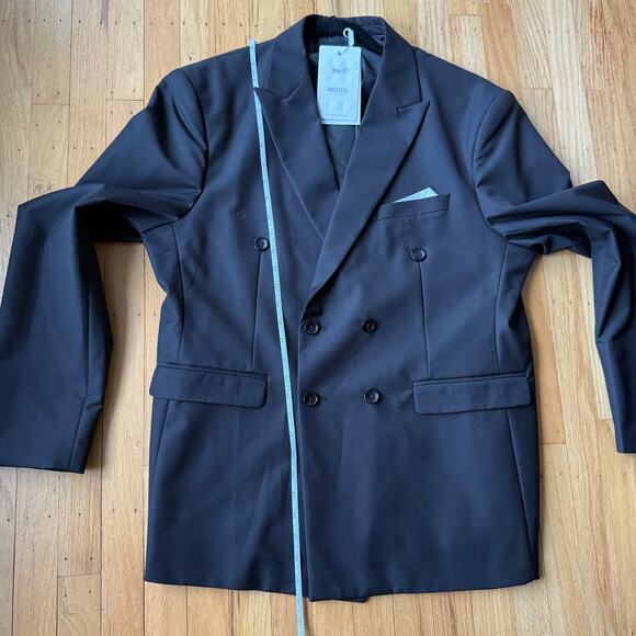 Men’s Mogu Black Double Breasted Suit Jacket Blazer Notched Lapel Size 42 NWT - Picture 12 of 14